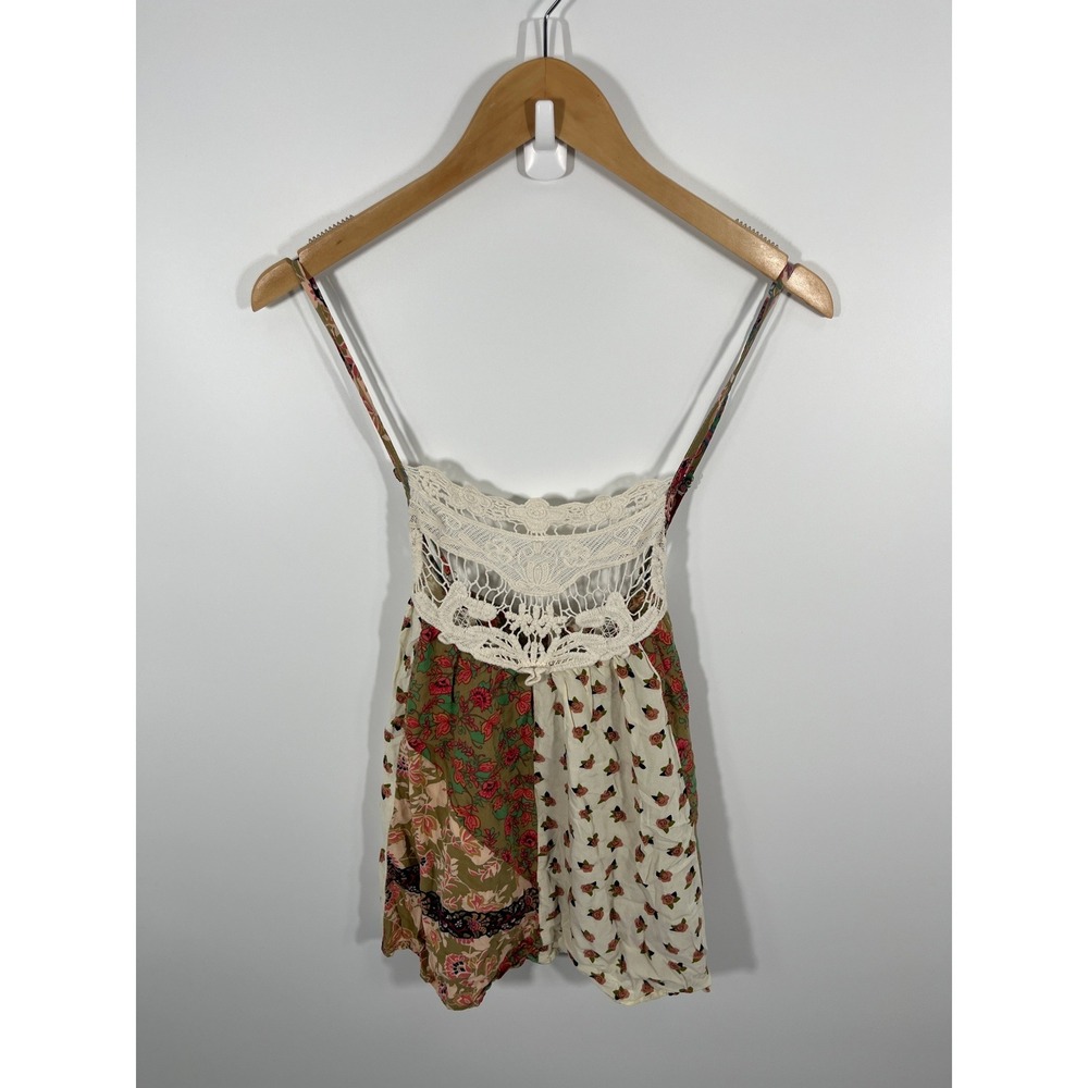 Entro Womens Patchwork Top M Multicolor Lace Boho Chic Cottage Festival